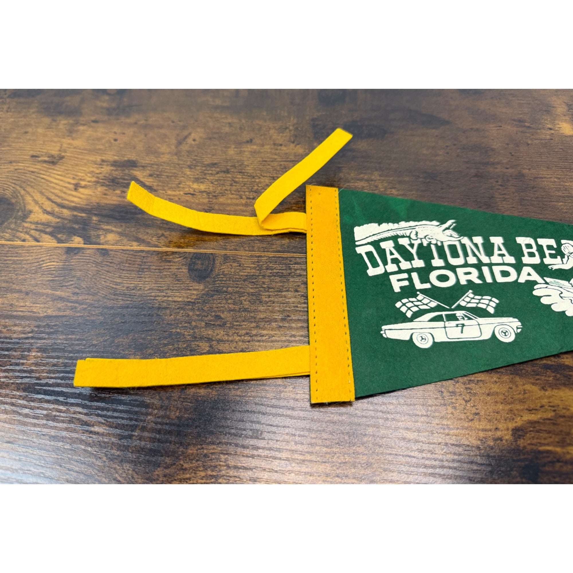 Vintage Daytona Beach Florida Souvenir Felt Pennant With Surfer & Race Car