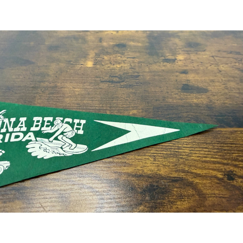 Vintage Daytona Beach Florida Souvenir Felt Pennant With Surfer & Race Car
