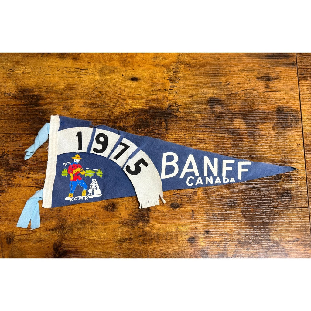 Vintage 1975 Banff Canada pennant damaged