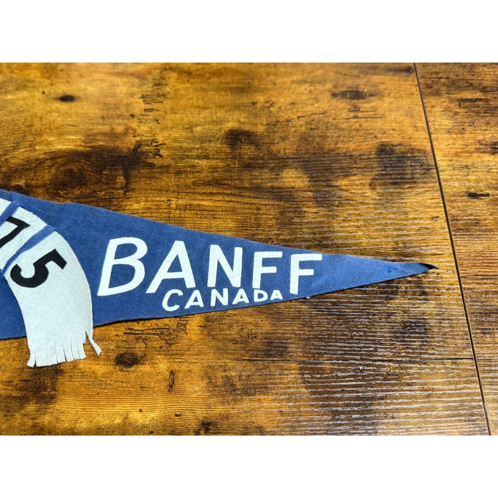 Vintage 1975 Banff Canada pennant damaged