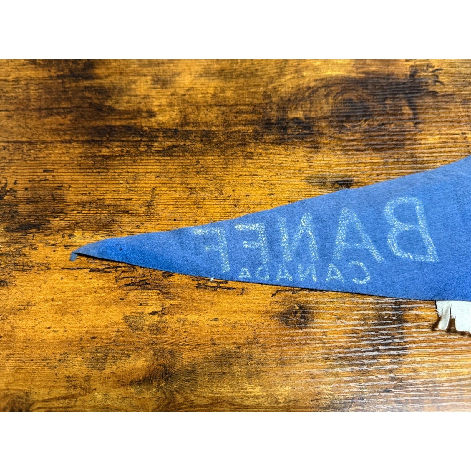 Vintage 1975 Banff Canada pennant damaged