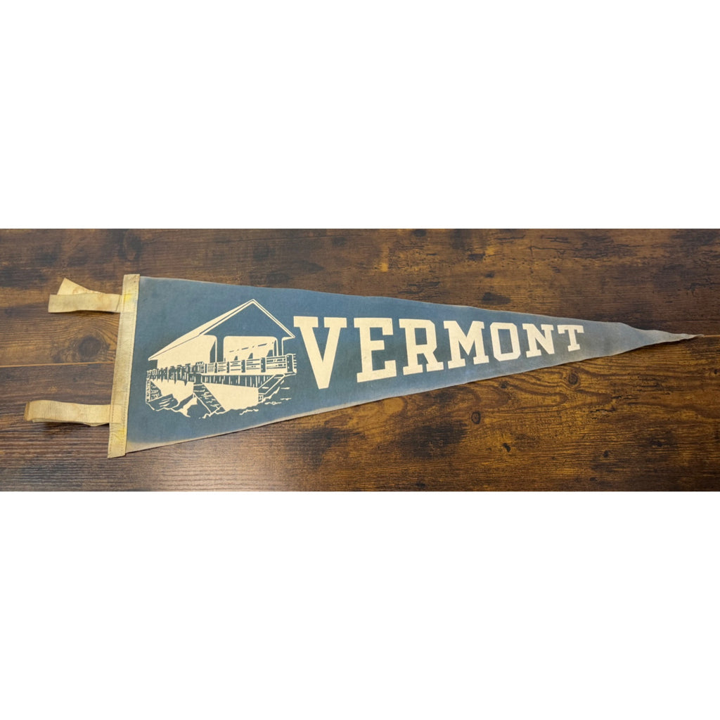 Vintage Vermont Felt Pennant With Covered Bridge Graphic