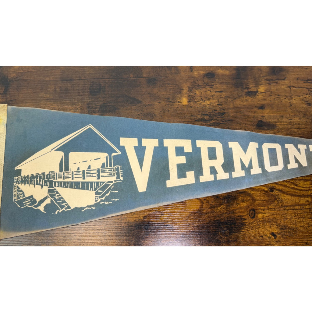 Vintage Vermont Felt Pennant With Covered Bridge Graphic