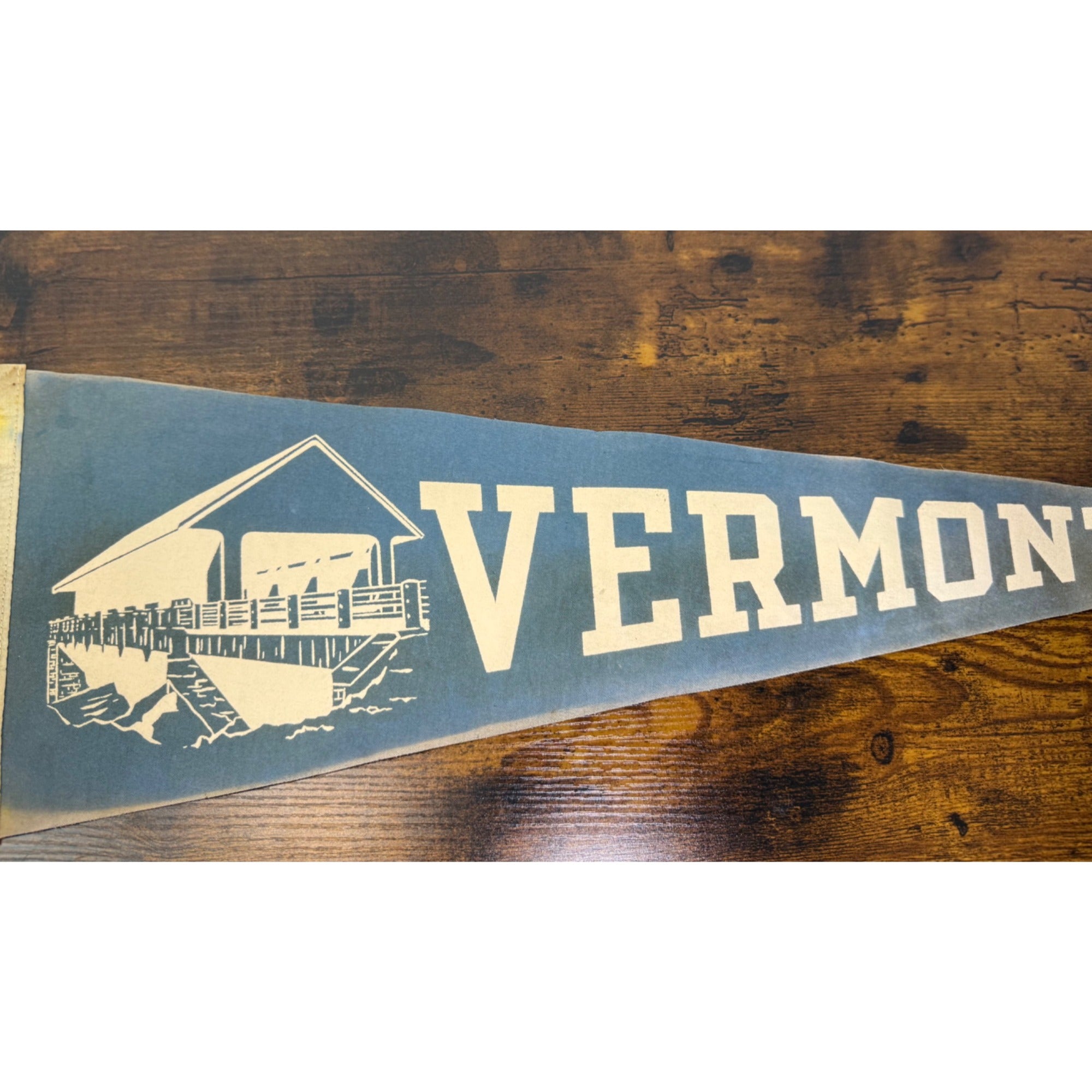 Vintage Vermont Felt Pennant With Covered Bridge Graphic