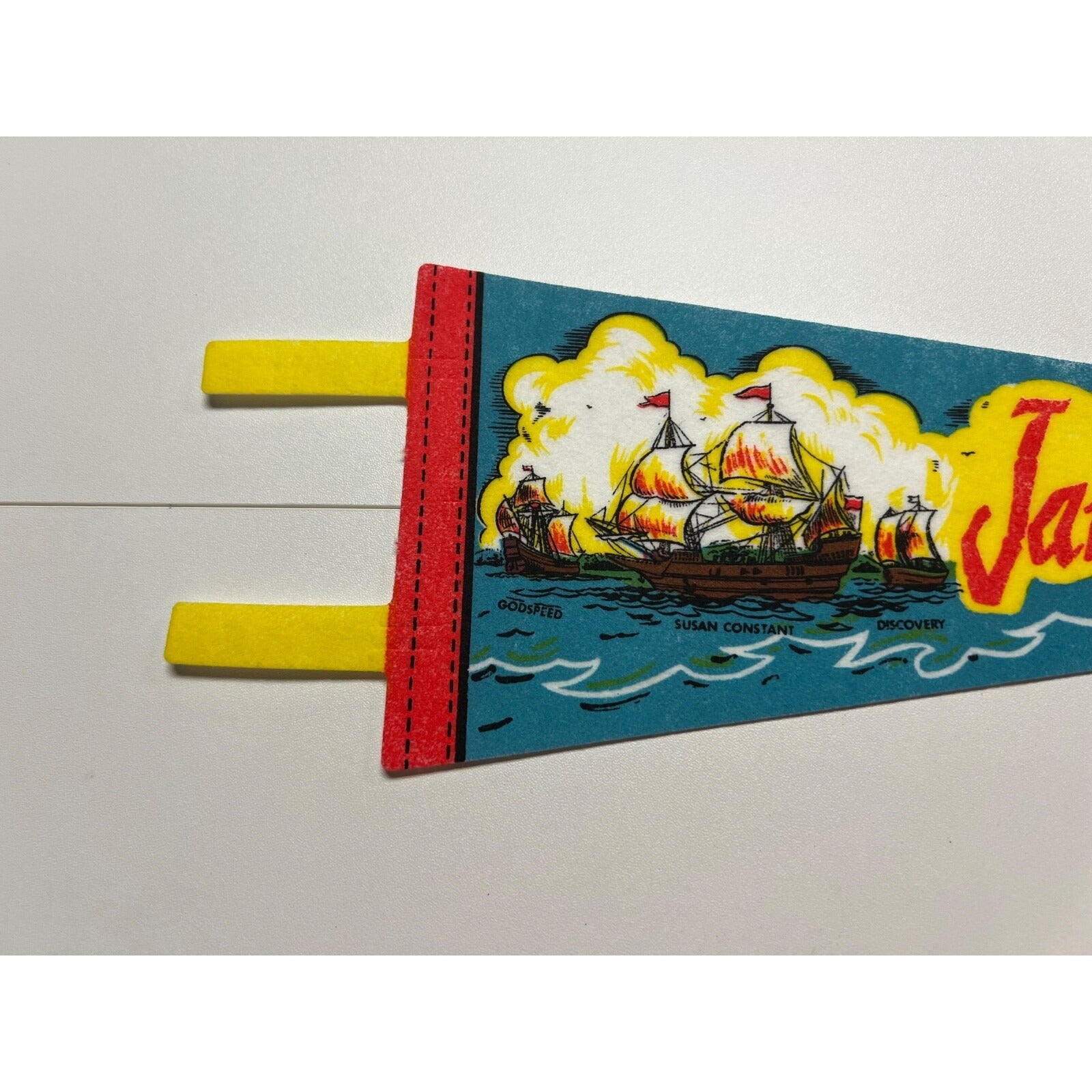 Vintage Jamestown, Virginia Pennant Banner Godspeed, Discovery, & Susan Constant