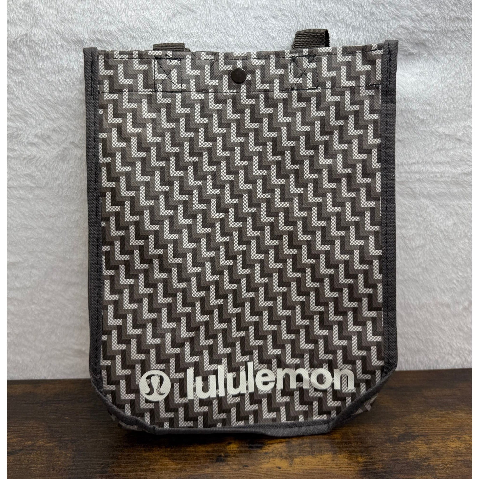 Lululemon Geometric Reusable Tote Bag With Snap Closure & Handles
