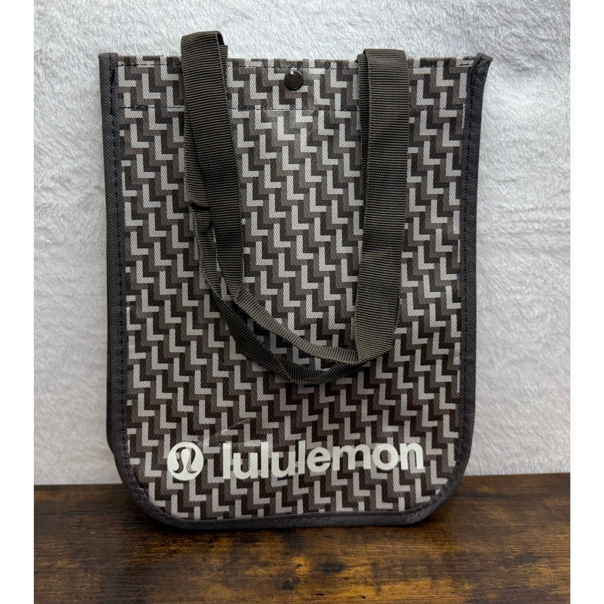 Lululemon Geometric Reusable Tote Bag With Snap Closure & Handles