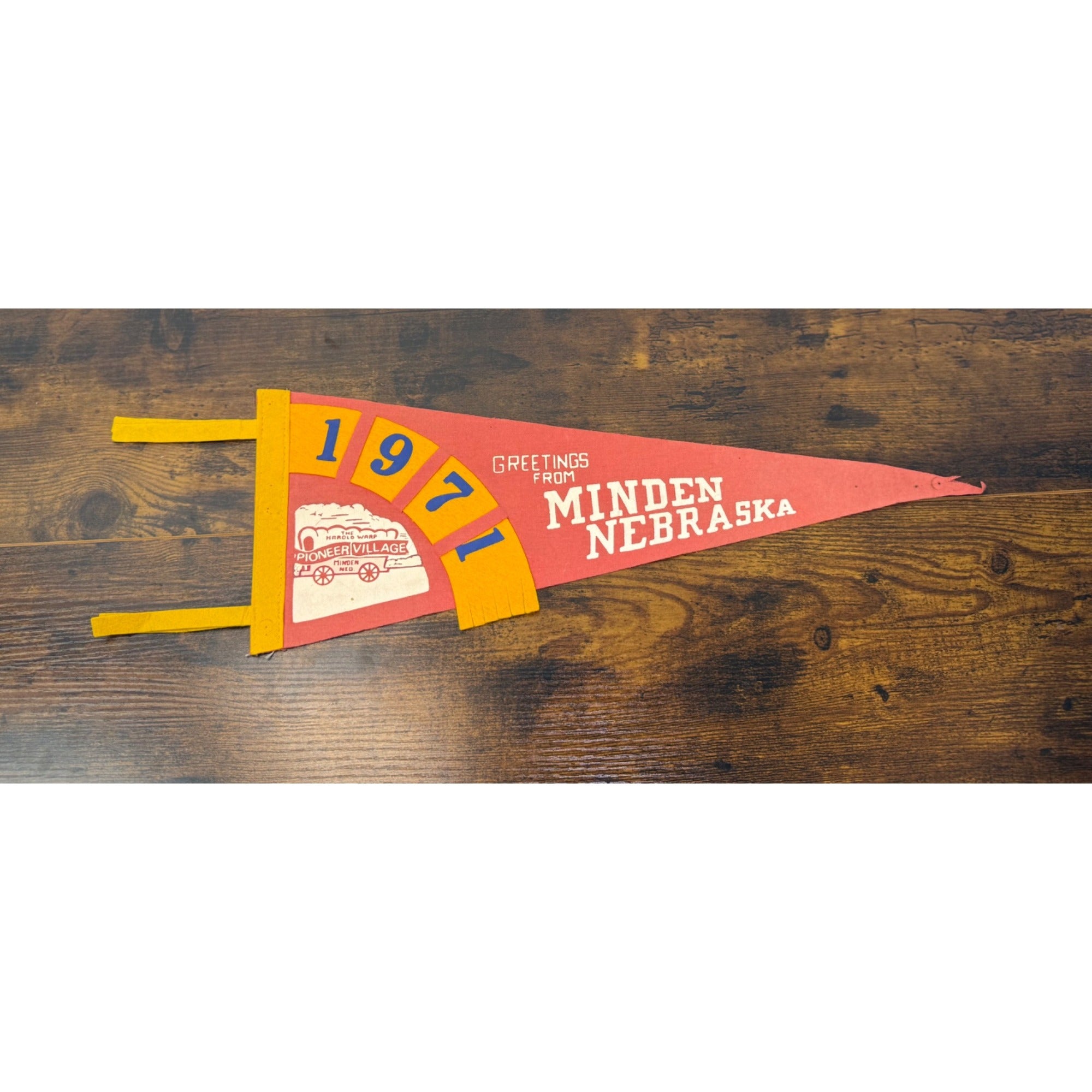Vintage 1971 Pioneer Village Minden Nebraska Pennant Felt Banner