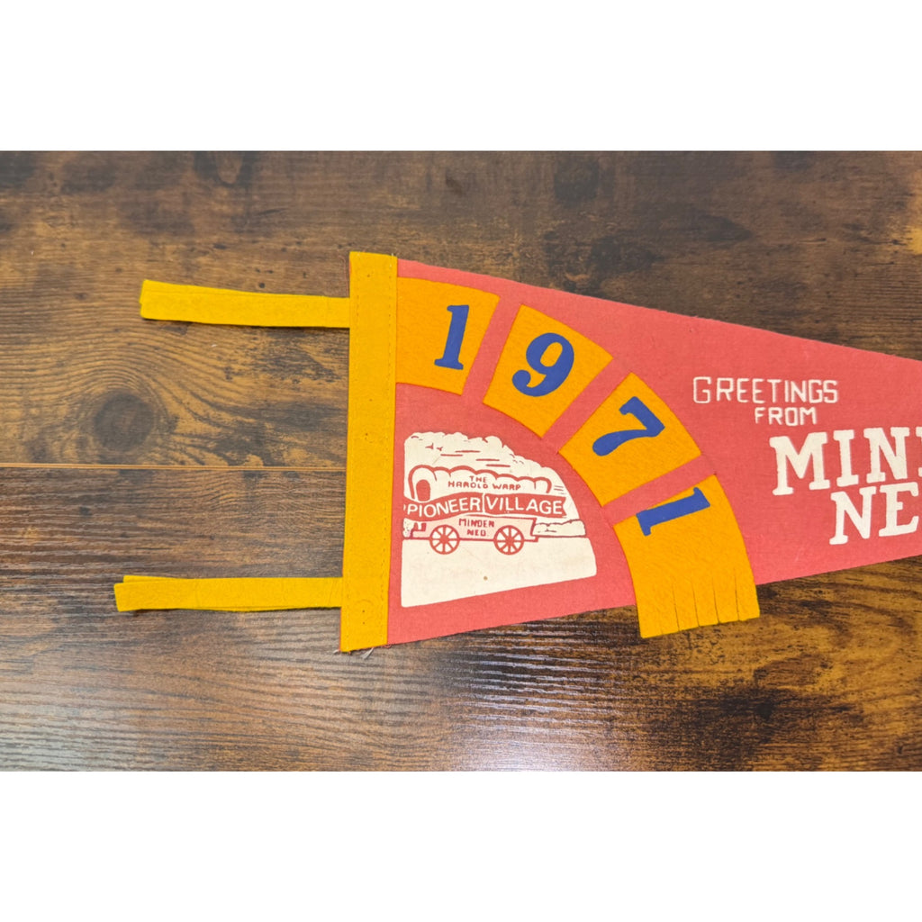 Vintage 1971 Pioneer Village Minden Nebraska Pennant Felt Banner