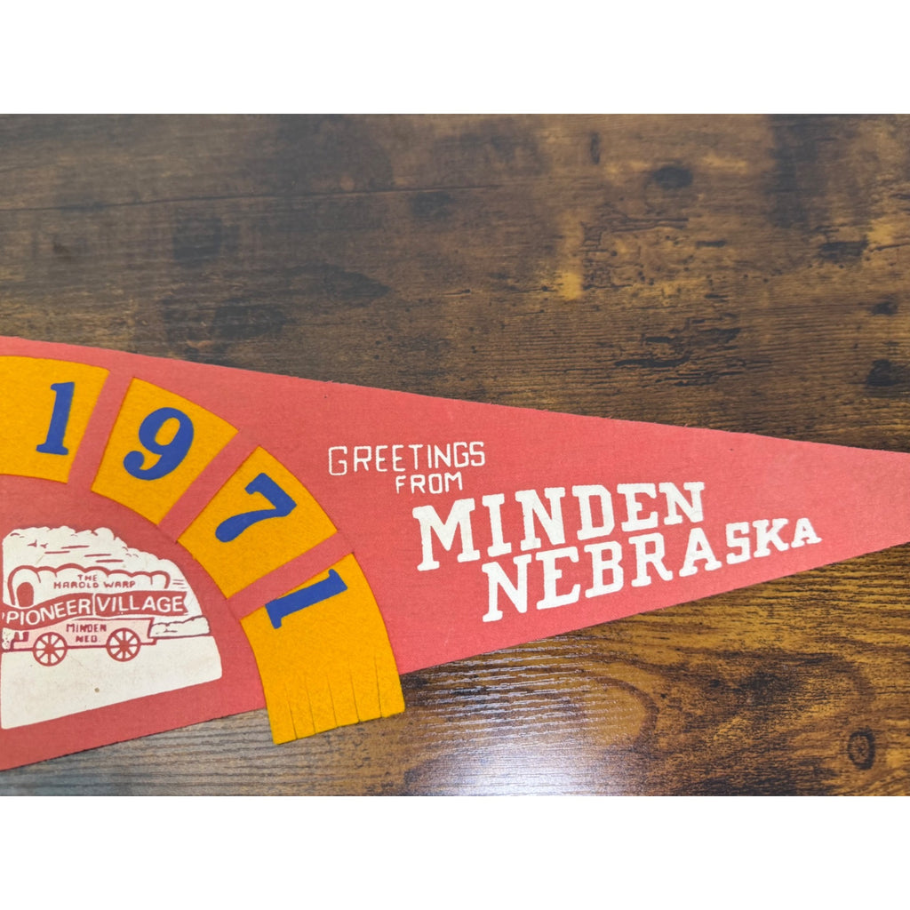 Vintage 1971 Pioneer Village Minden Nebraska Pennant Felt Banner