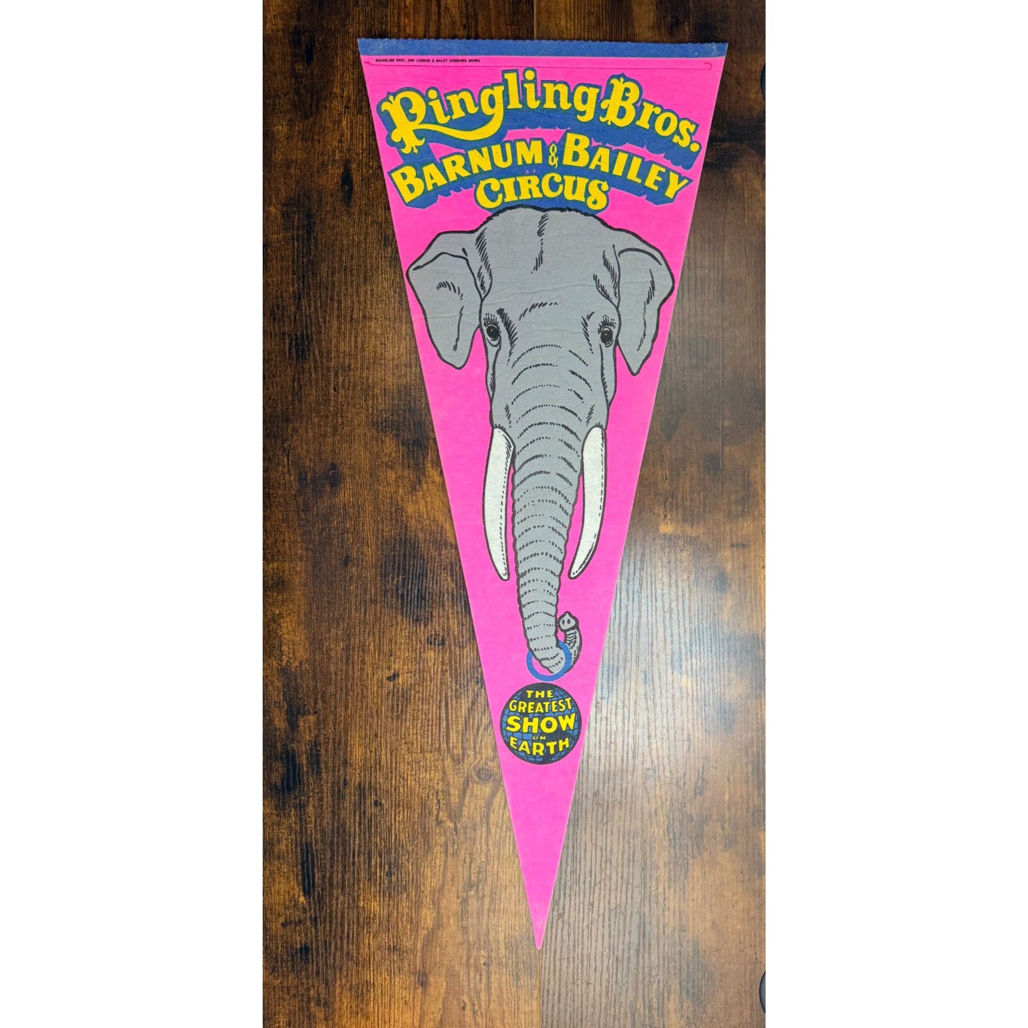 Ringling Bros. Barnum & Bailey Circus Elephant Pennant Vintage Pink & Blue Felt