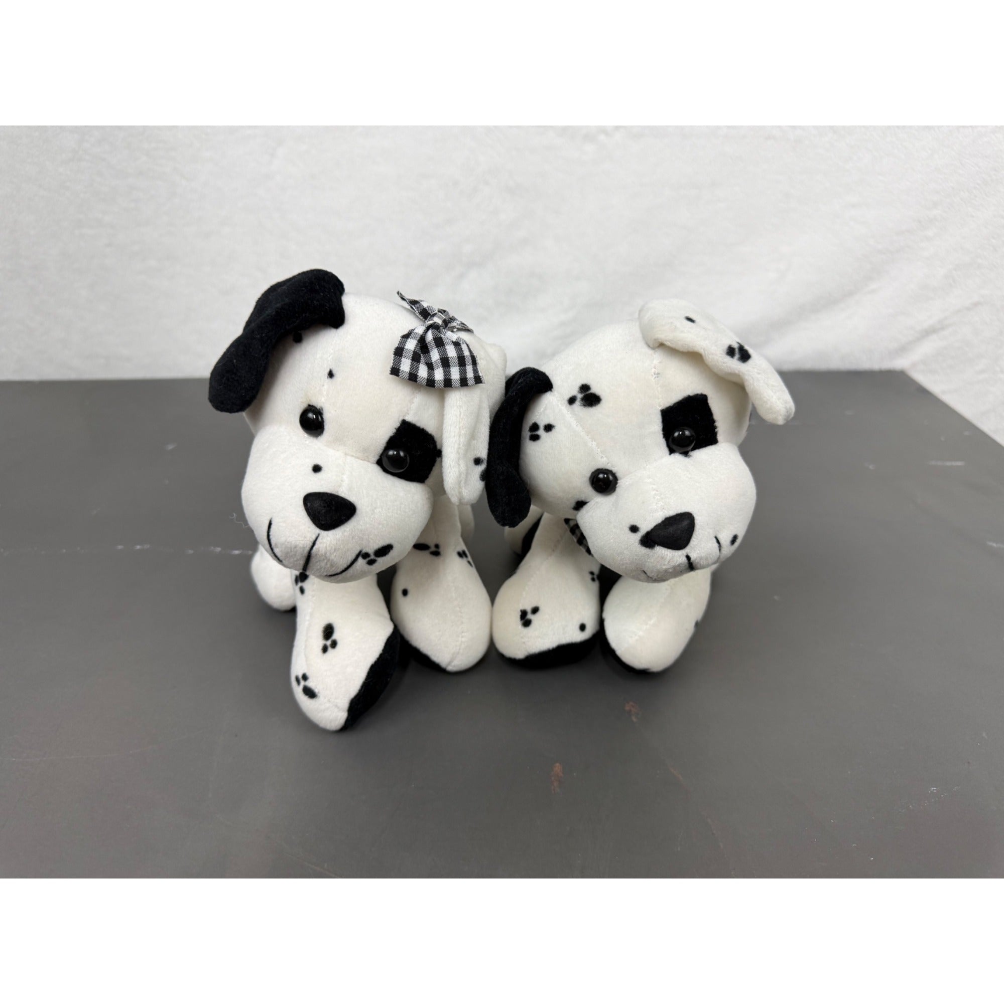 Vintage Commonwealth Dalmatian Puppy Plush Pair With Checkered Bow