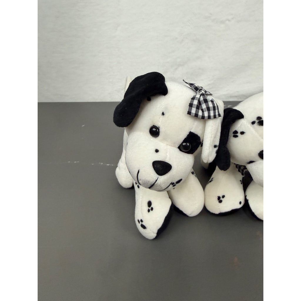 Vintage Commonwealth Dalmatian Puppy Plush Pair With Checkered Bow