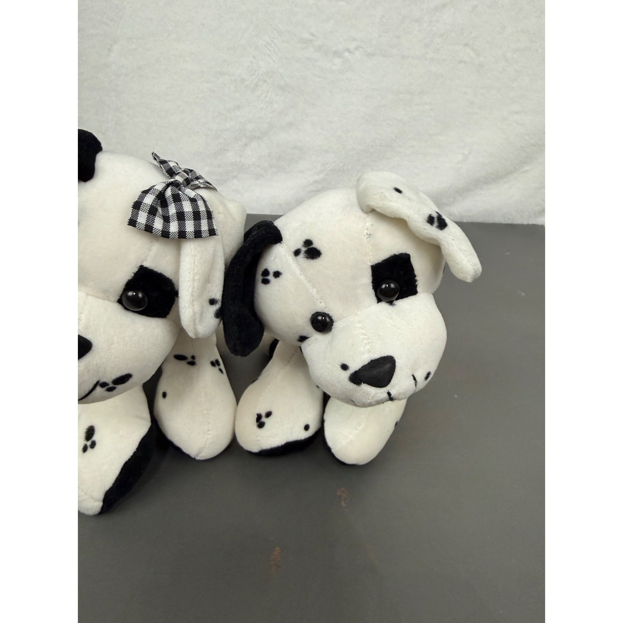 Vintage Commonwealth Dalmatian Puppy Plush Pair With Checkered Bow