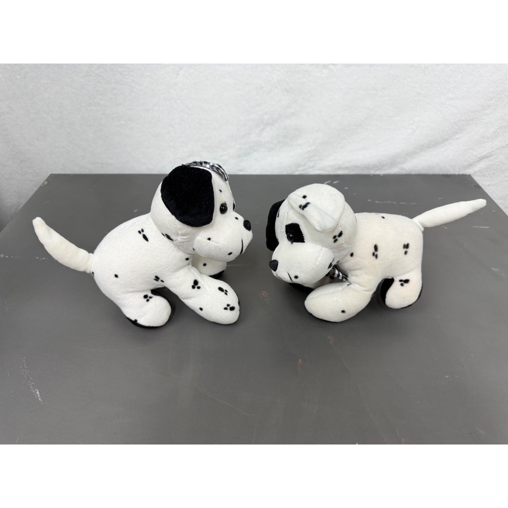 Vintage Commonwealth Dalmatian Puppy Plush Pair With Checkered Bow