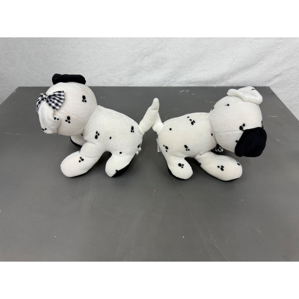 Vintage Commonwealth Dalmatian Puppy Plush Pair With Checkered Bow