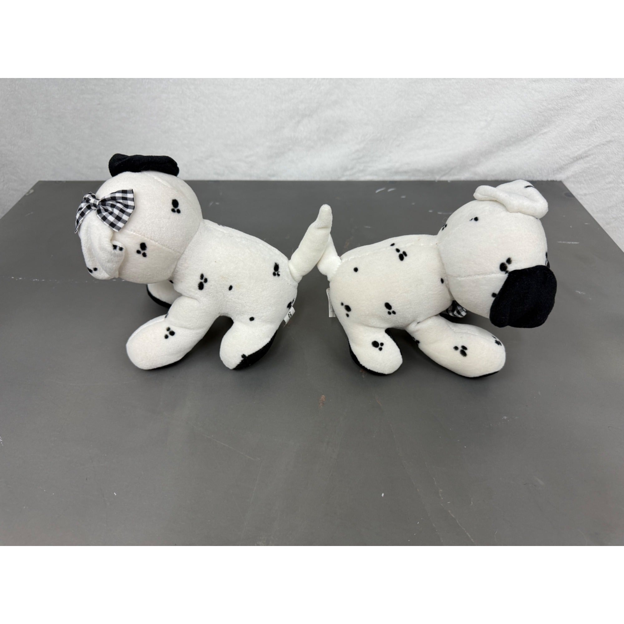 Vintage Commonwealth Dalmatian Puppy Plush Pair With Checkered Bow