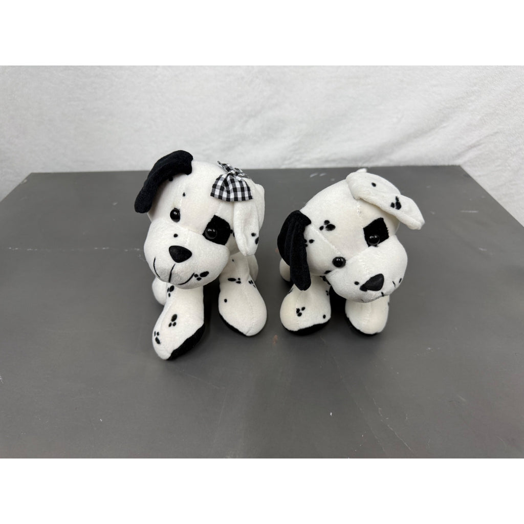Vintage Commonwealth Dalmatian Puppy Plush Pair With Checkered Bow