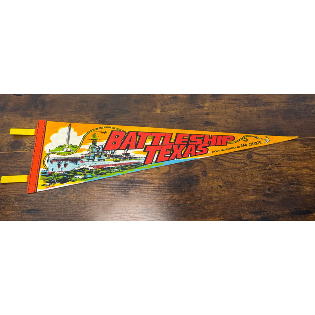 Vintage Battleship Texas Felt Pennant Nautical Collectible 25”