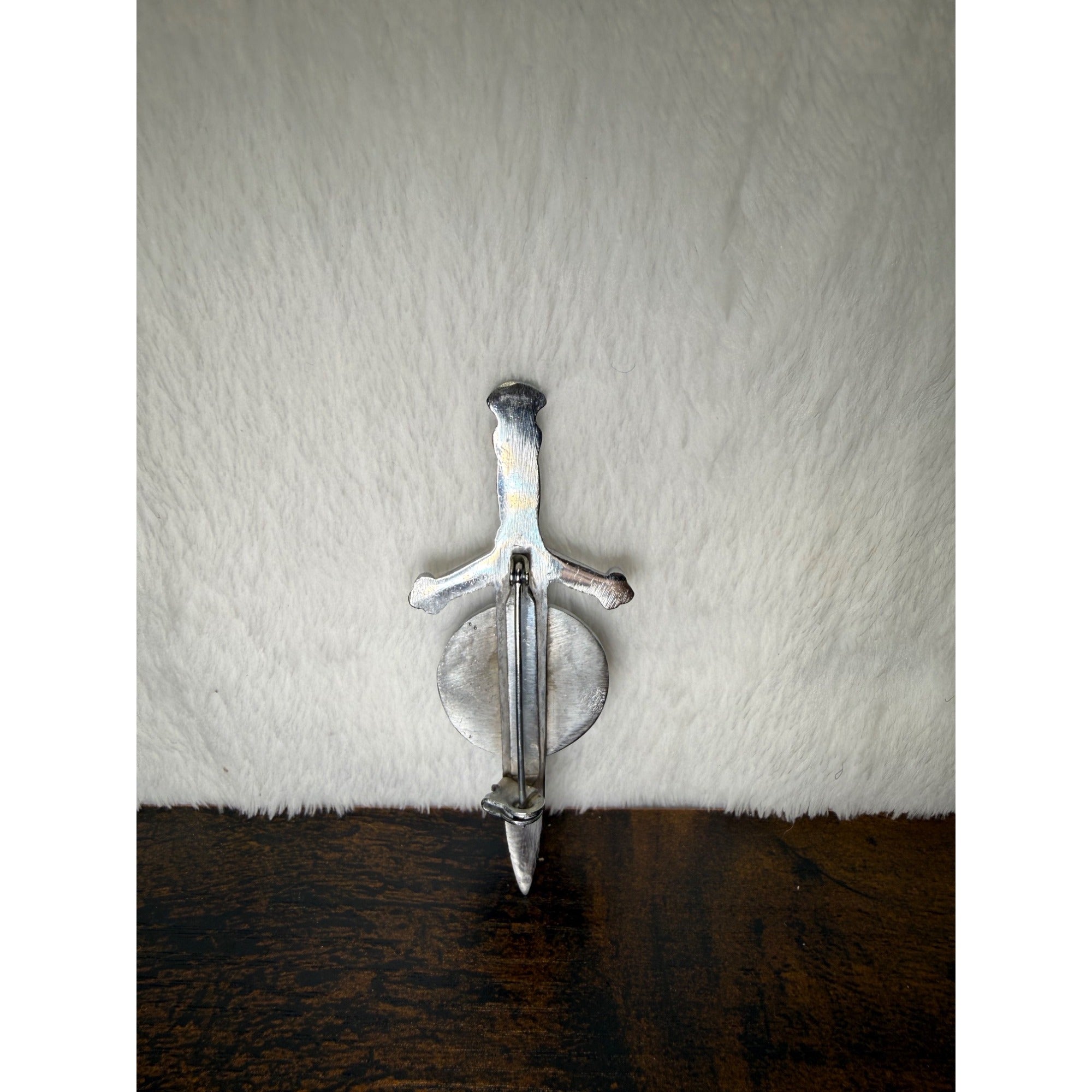Miniature Sword-Shaped Walsh Family Crest pin With Shield Design - Silver-Tone Metal