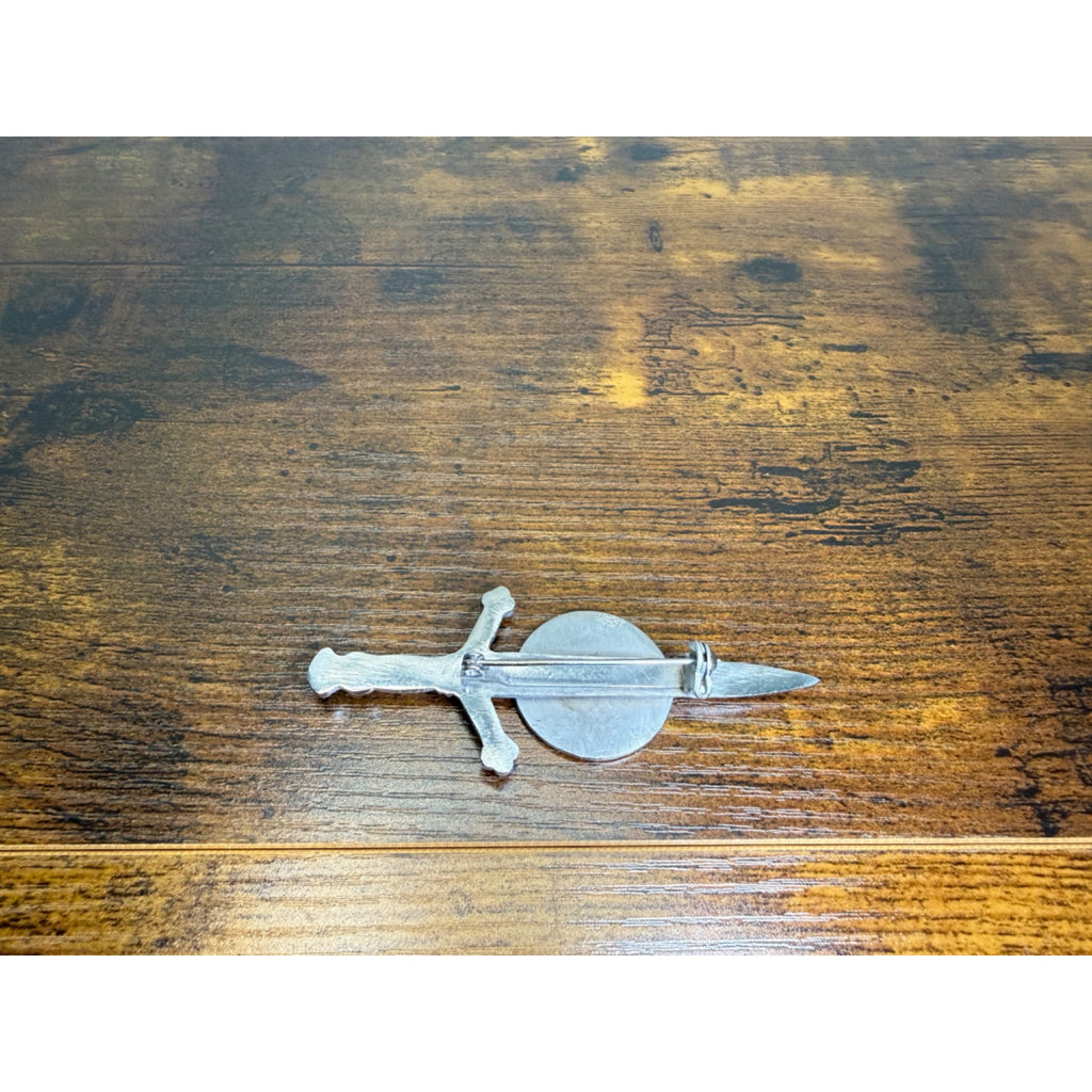 Miniature Sword-Shaped Walsh Family Crest pin With Shield Design - Silver-Tone Metal