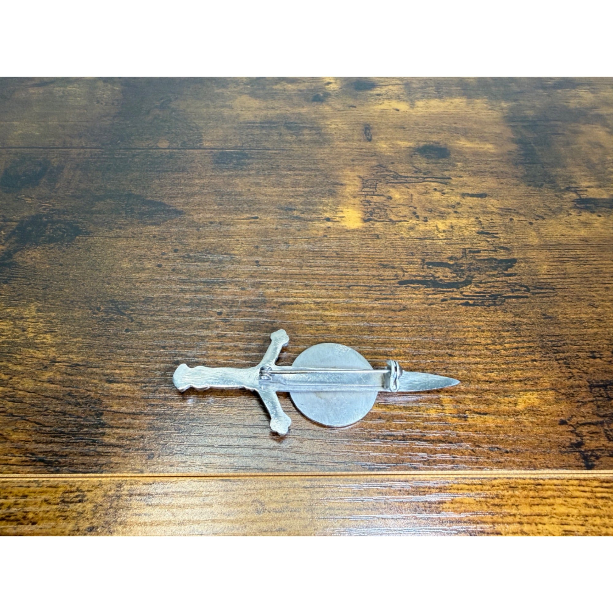 Miniature Sword-Shaped Walsh Family Crest pin With Shield Design - Silver-Tone Metal