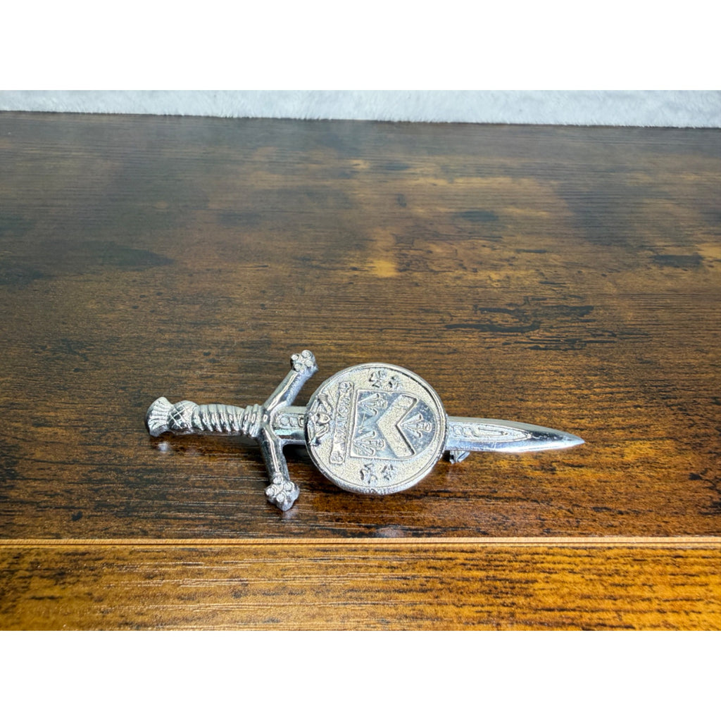 Miniature Sword-Shaped Walsh Family Crest pin With Shield Design - Silver-Tone Metal