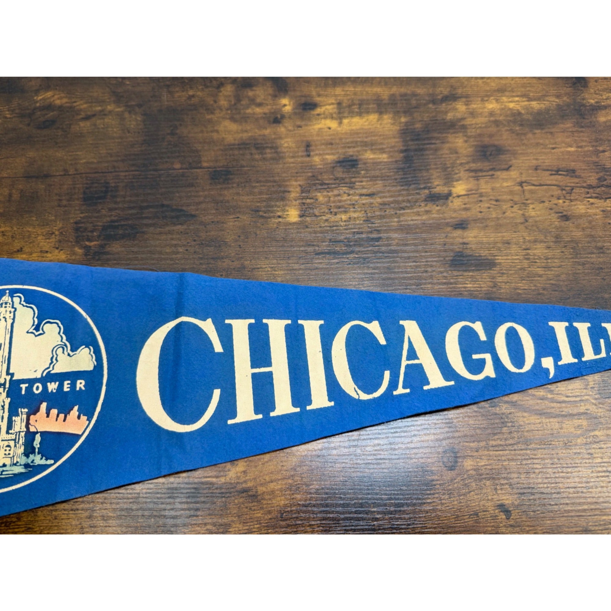 Vintage Chicago Illinois Felt Pennant With The Old Water Tower Design - 26 inches