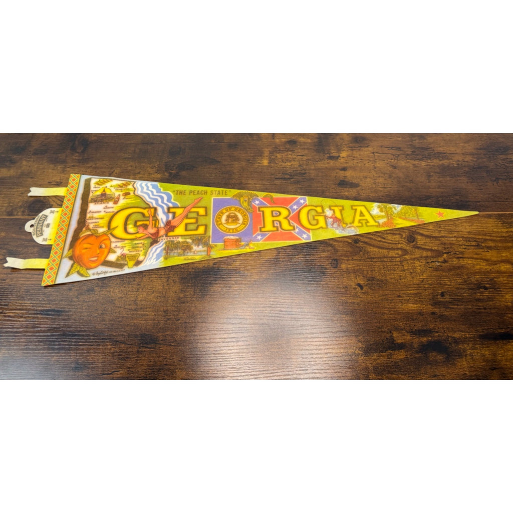 Vintage Georgia Souvenir Pennant With Peach State Graphics & State Seal 1977