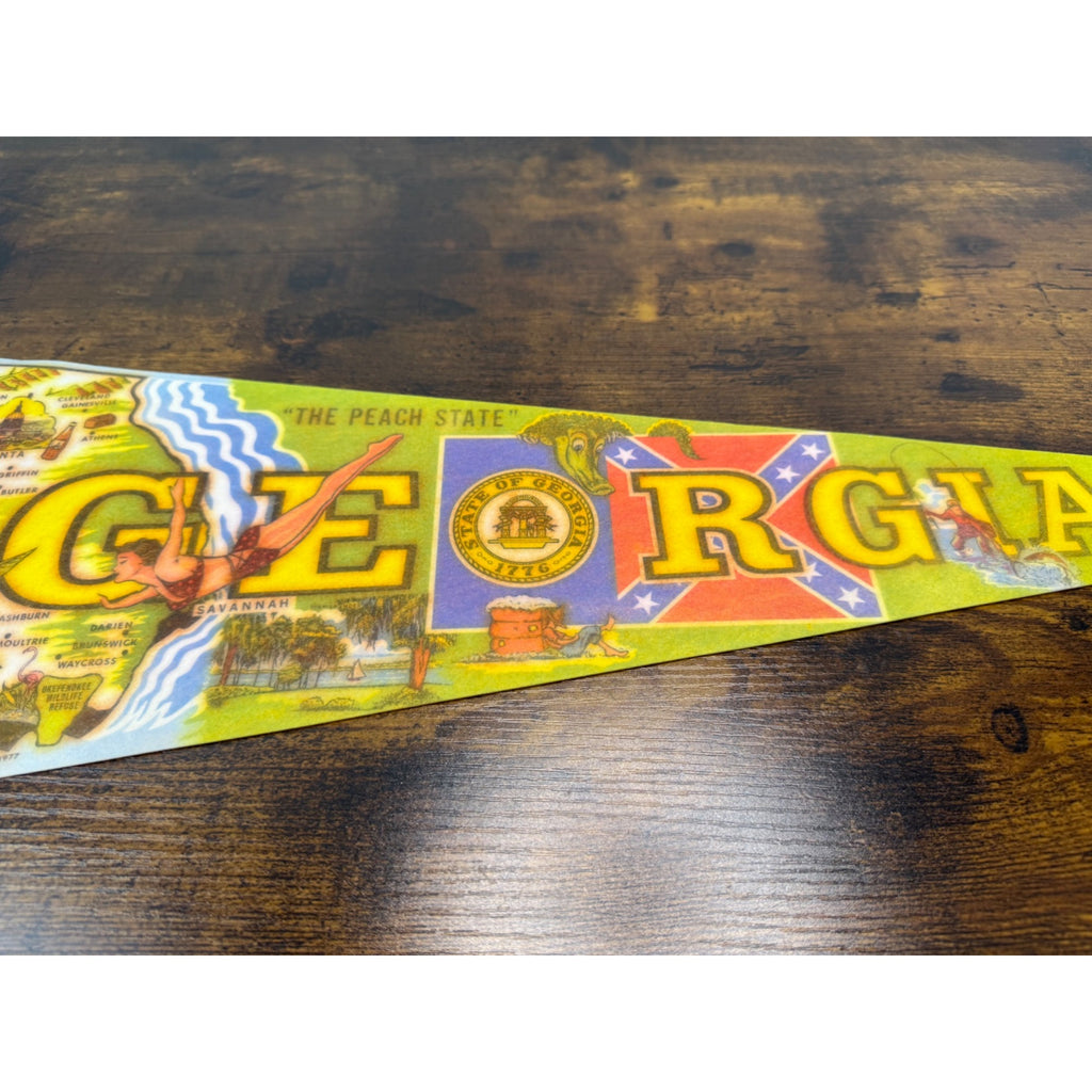 Vintage Georgia Souvenir Pennant With Peach State Graphics & State Seal 1977