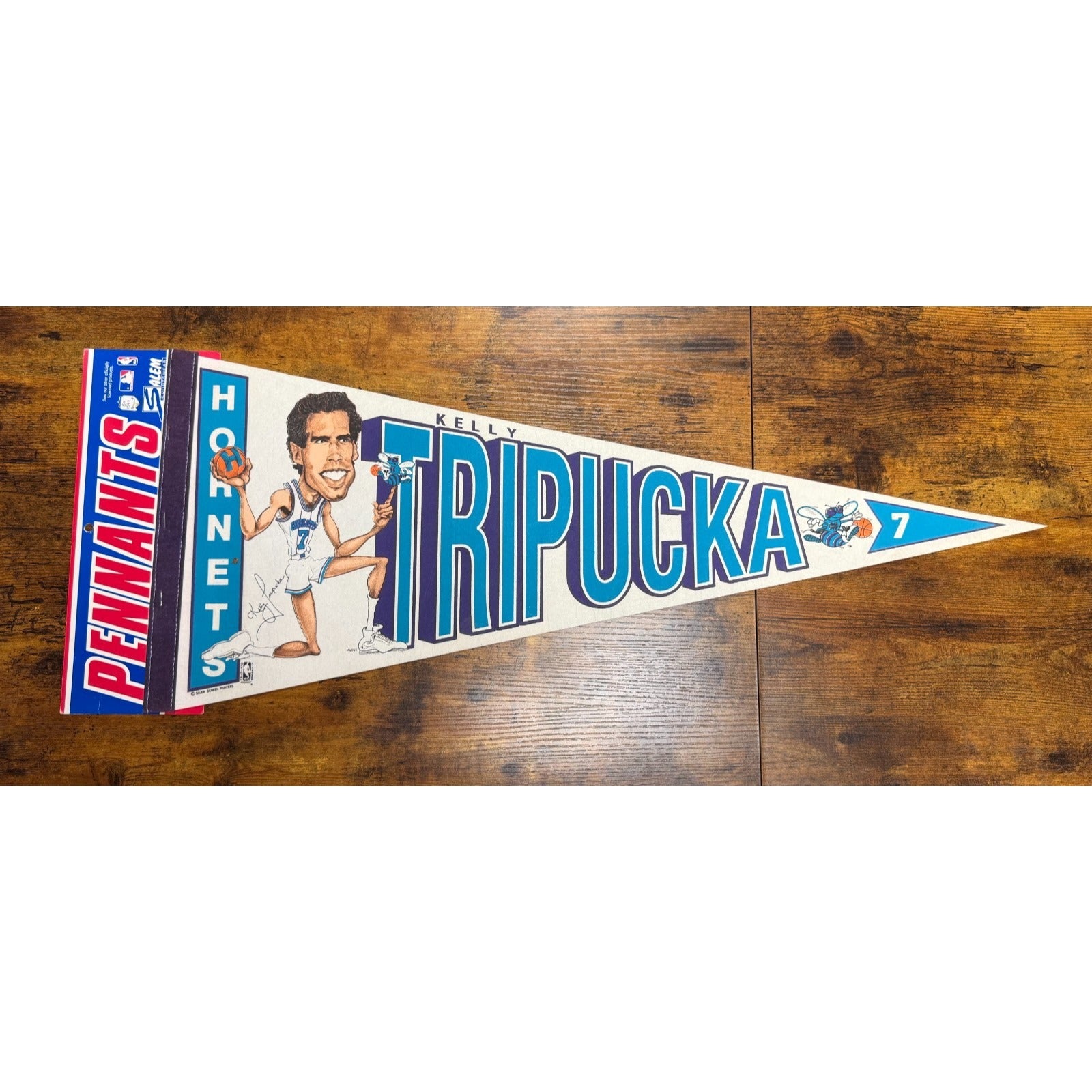 Vintage NBA Charlotte Hornets #7 Kelly Tripucka pennant