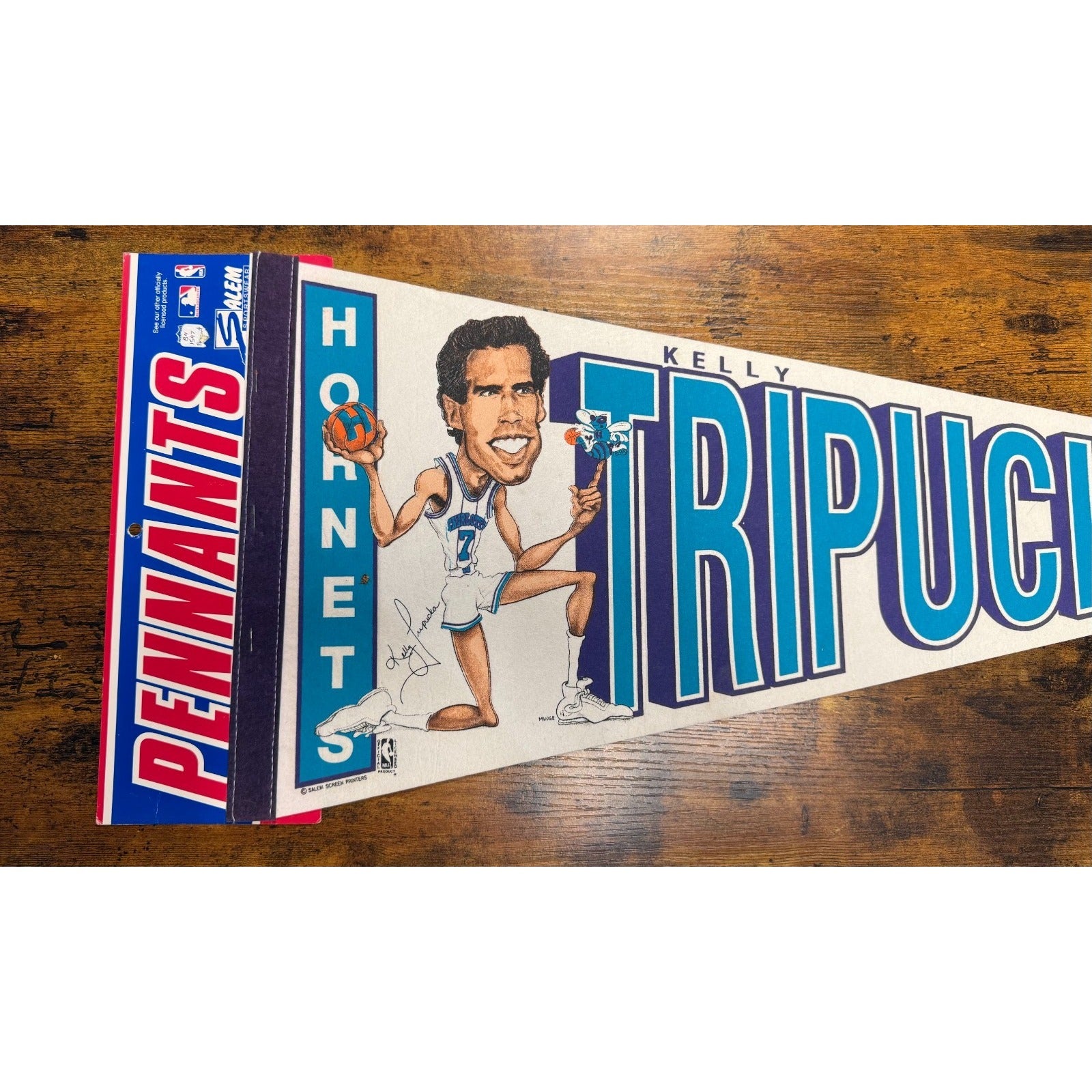 Vintage NBA Charlotte Hornets #7 Kelly Tripucka pennant
