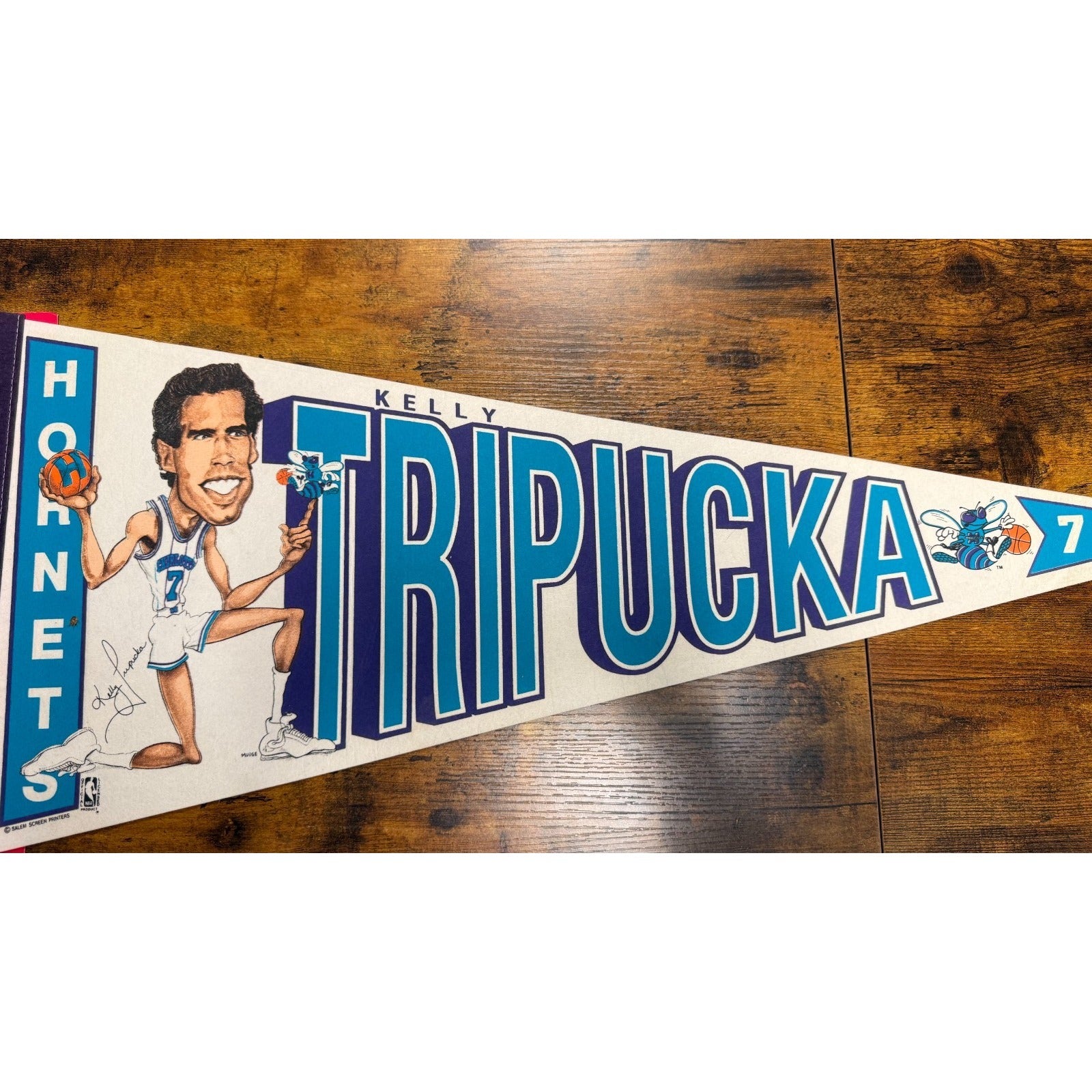 Vintage NBA Charlotte Hornets #7 Kelly Tripucka pennant