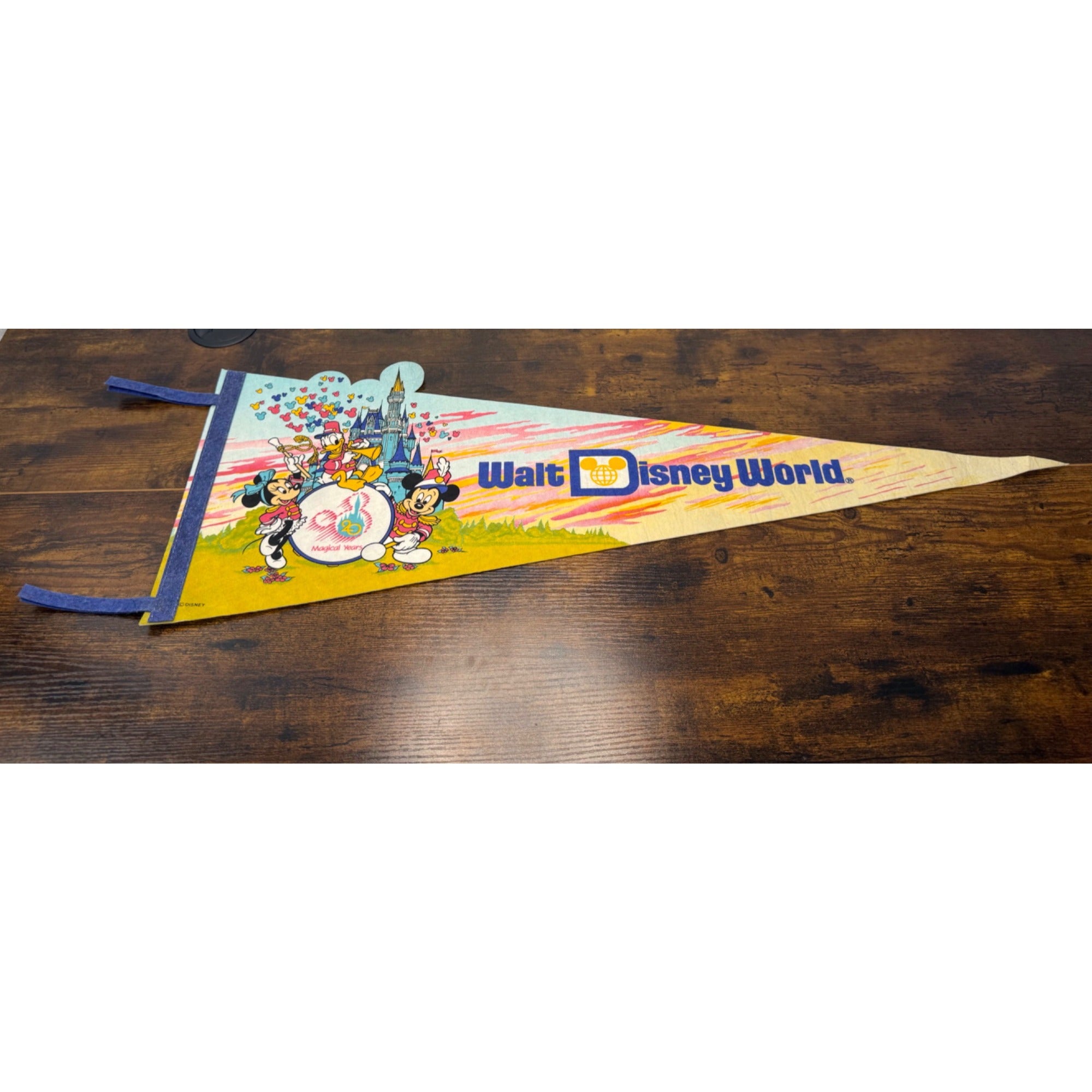 Vintage Walt Disney World 25th Anniversary Pennant With Classic Characters