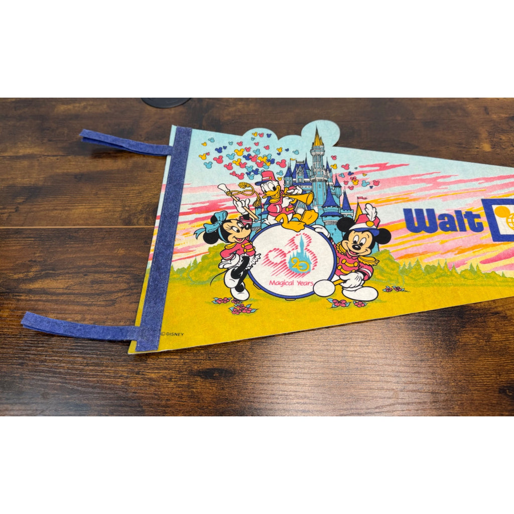 Vintage Walt Disney World 25th Anniversary Pennant With Classic Characters