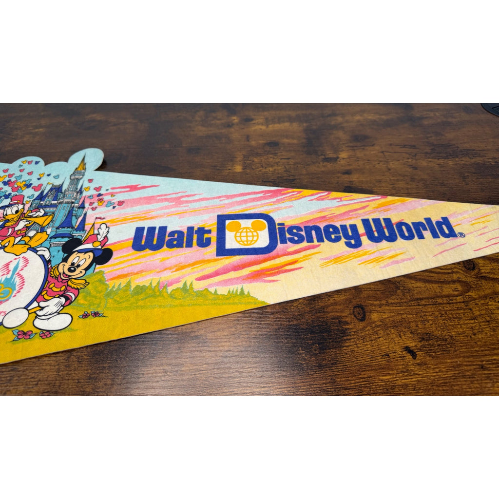 Vintage Walt Disney World 25th Anniversary Pennant With Classic Characters
