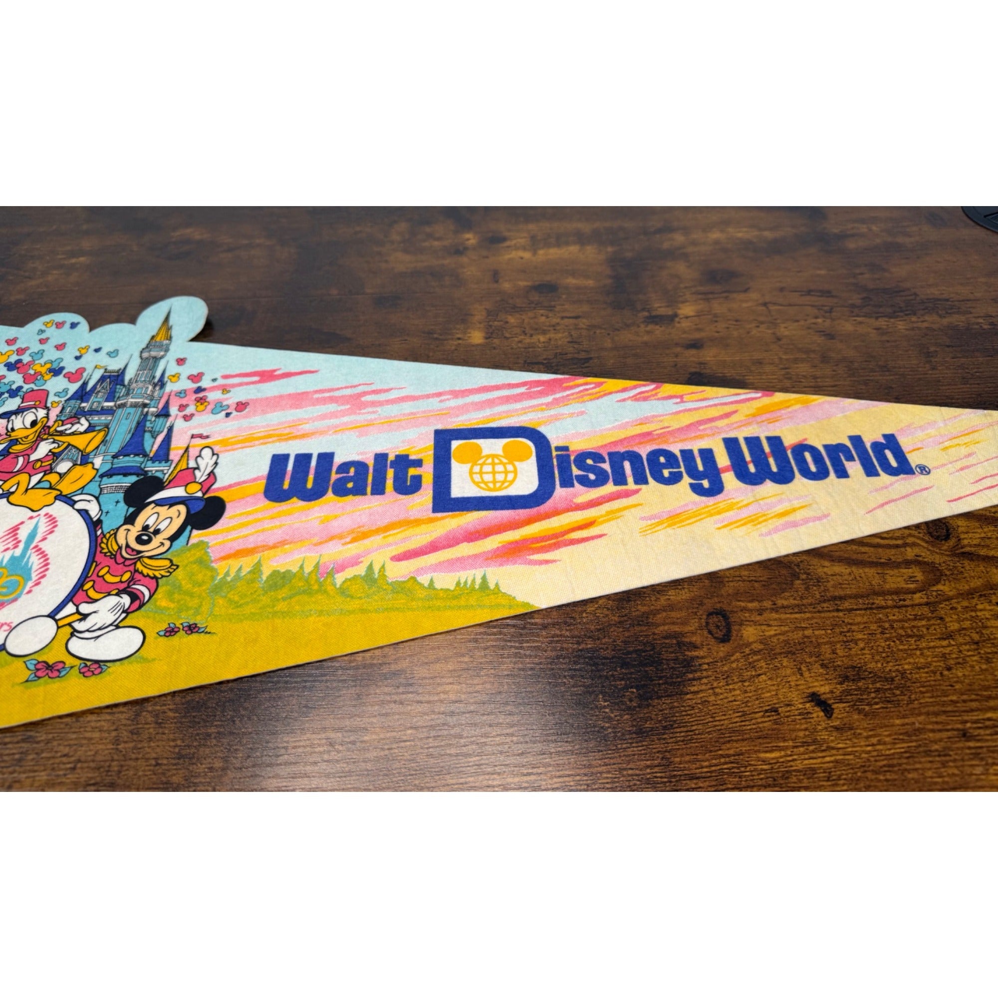Vintage Walt Disney World 25th Anniversary Pennant With Classic Characters
