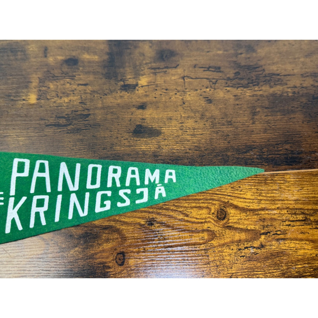 Vintage Oslo Norway Felt Pennant With Panorama Kringsjå Design Green & Yellow