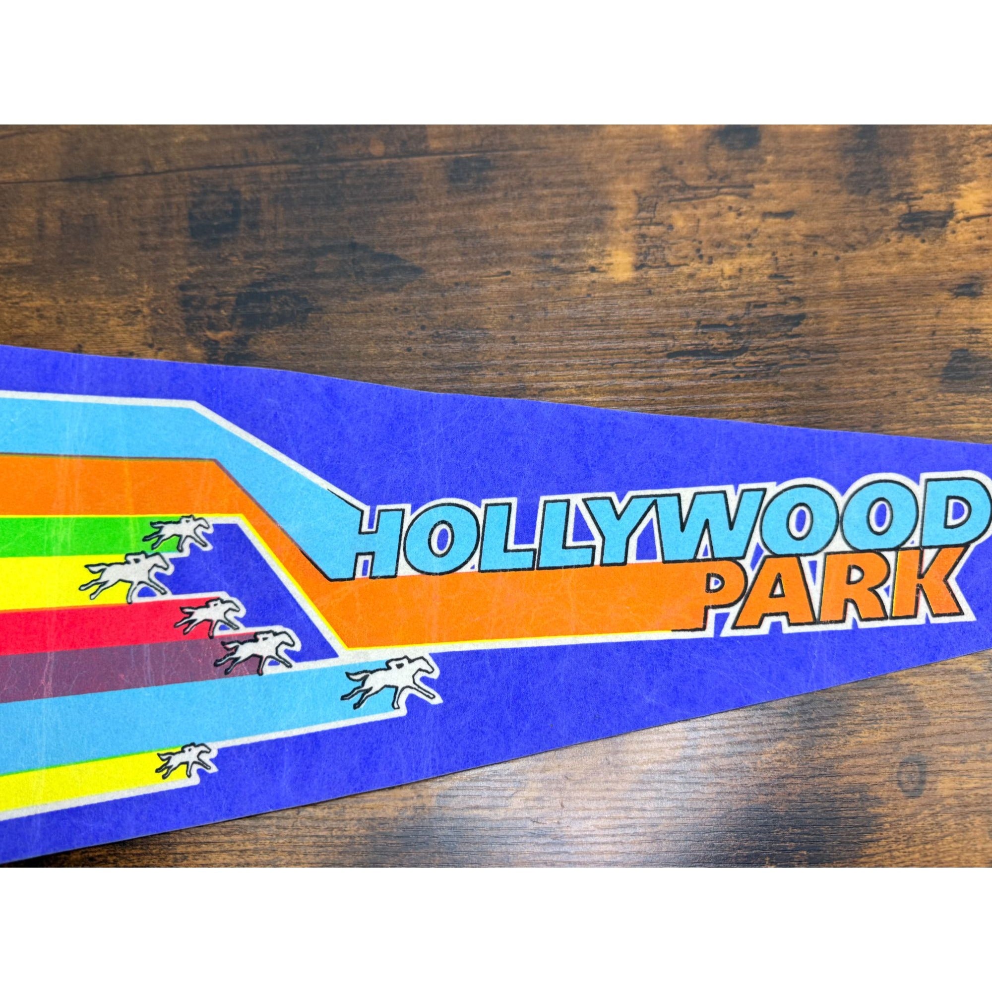 Vintage Hollywood Park Felt Pennant With Rainbow Horse Racing Design