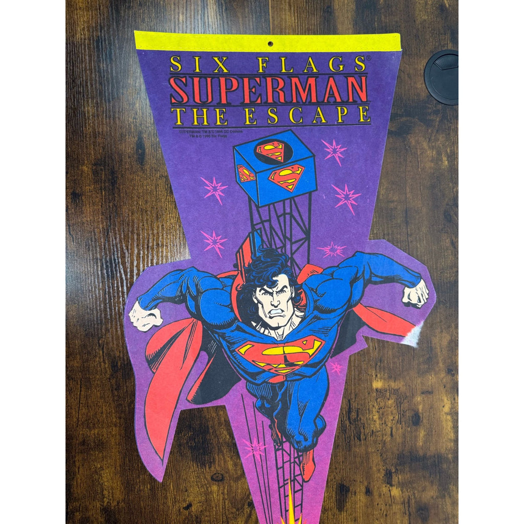 Six Flags Superman The Escape 1996 Pennant - DC Comics Collectible