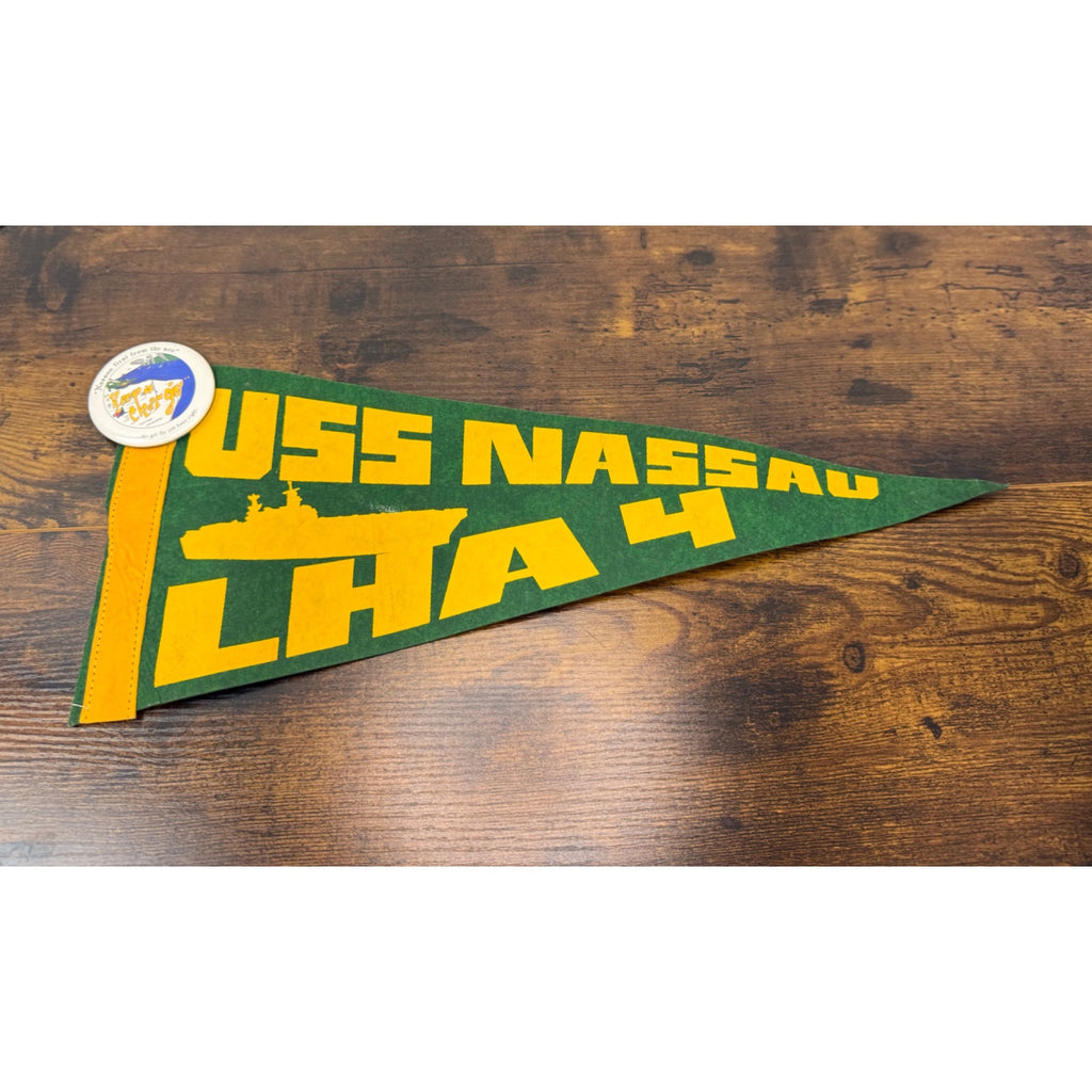 USS Nassau LHA 4 Felt Pennant Vintage Military With Bonus Keep Chargin Button