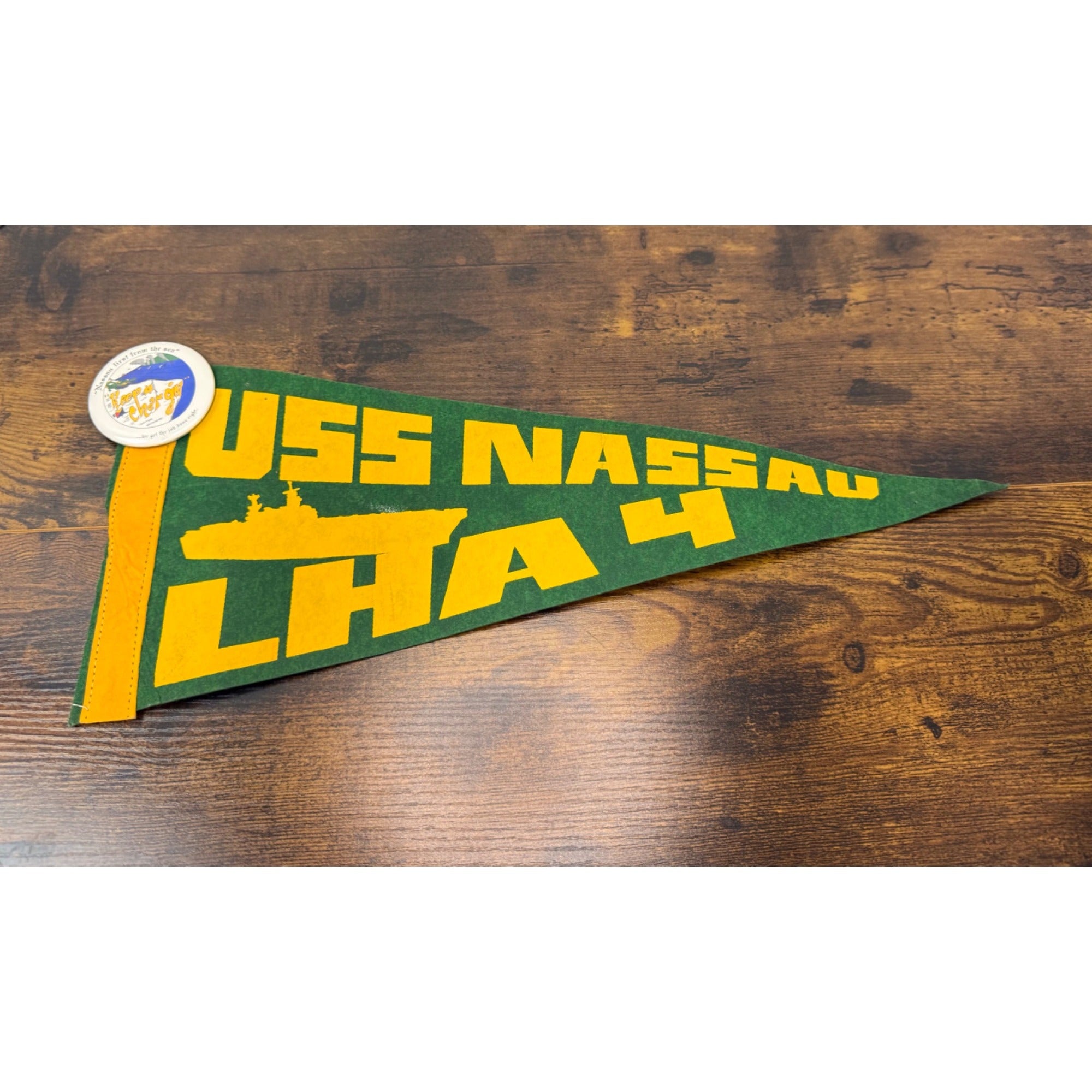 USS Nassau LHA 4 Felt Pennant Vintage Military With Bonus Keep Chargin Button