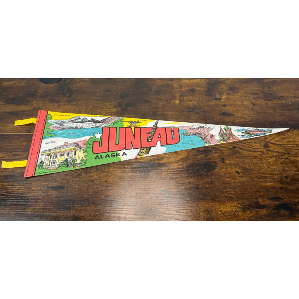 Vintage 1976 Juneau Alaska Souvenir Pennant With Illustrations & Landmarks