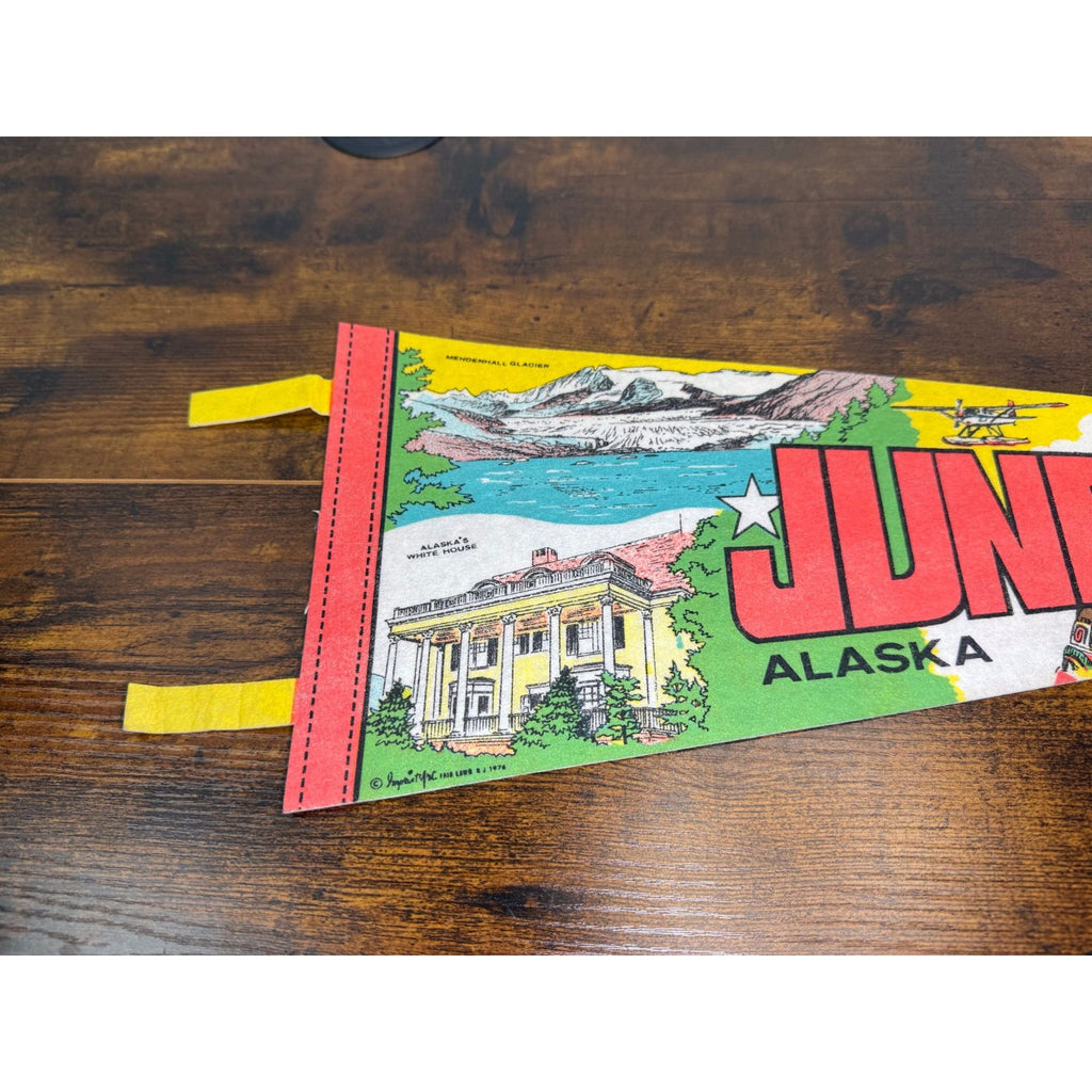 Vintage 1976 Juneau Alaska Souvenir Pennant With Illustrations & Landmarks