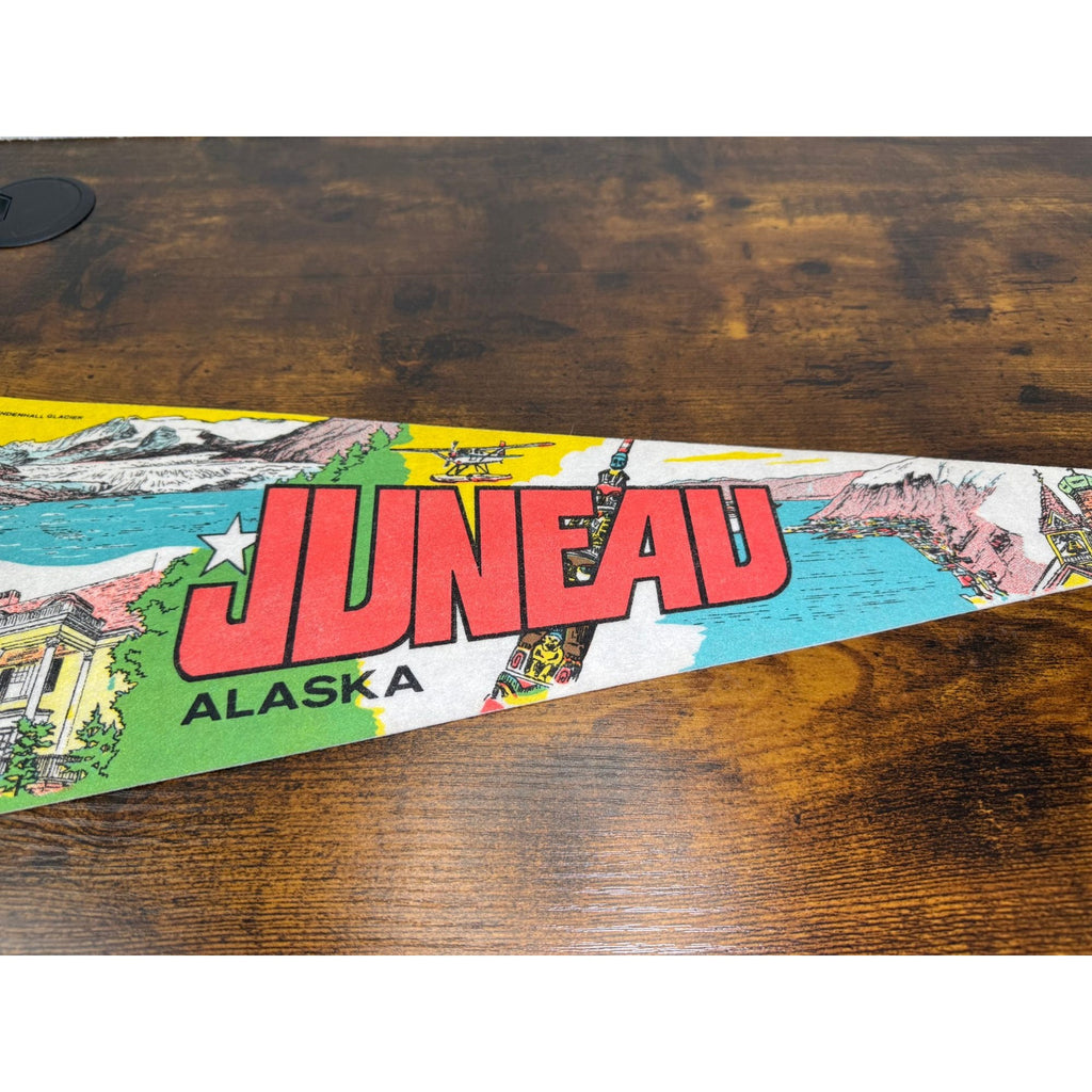 Vintage 1976 Juneau Alaska Souvenir Pennant With Illustrations & Landmarks