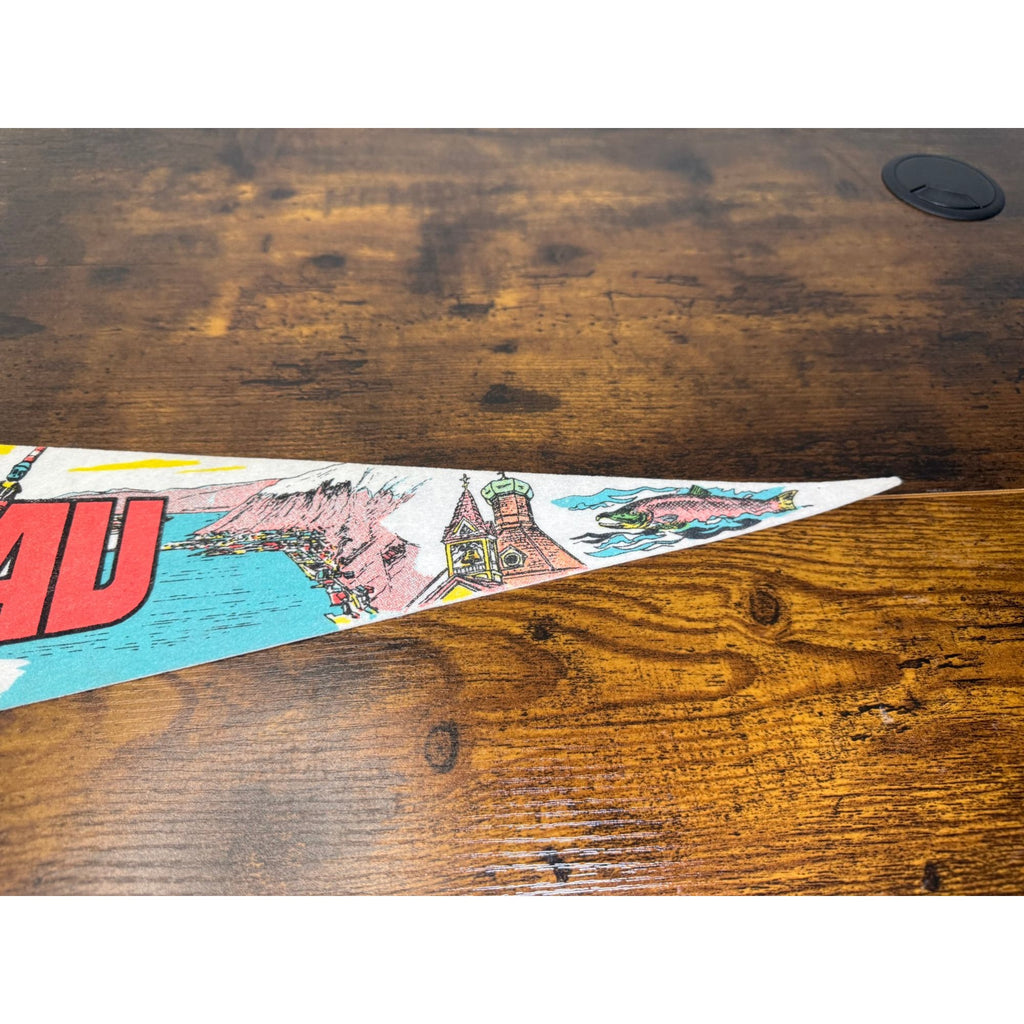 Vintage 1976 Juneau Alaska Souvenir Pennant With Illustrations & Landmarks