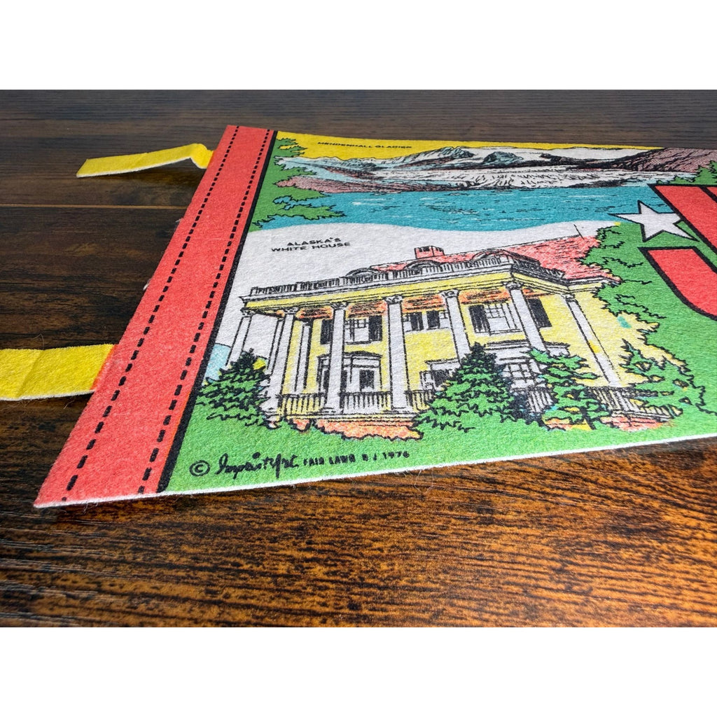 Vintage 1976 Juneau Alaska Souvenir Pennant With Illustrations & Landmarks