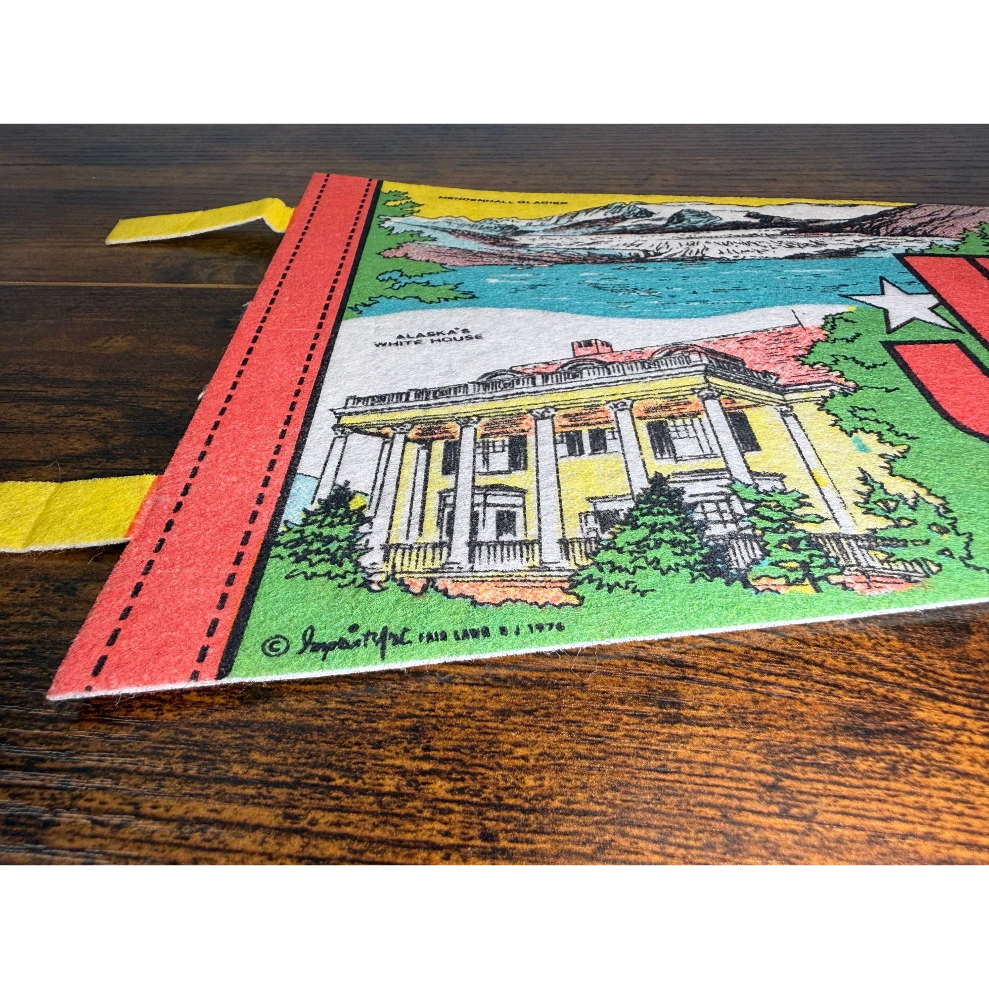 Vintage 1976 Juneau Alaska Souvenir Pennant With Illustrations & Landmarks
