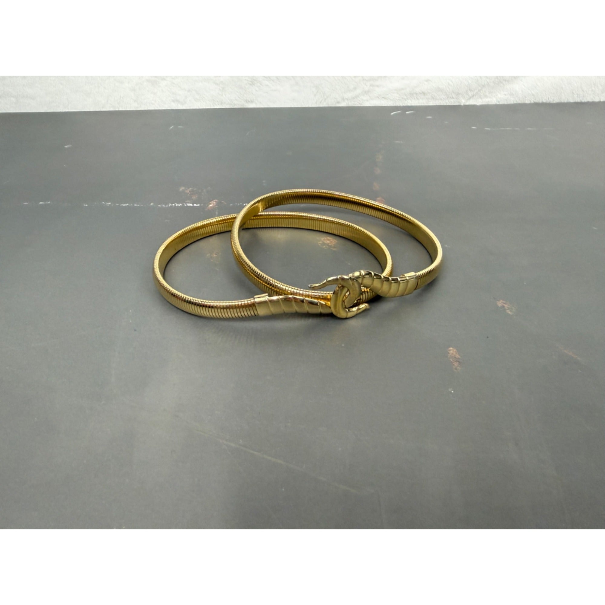 Gold-Tone hook Design Wrap Belt With Textured Clasp Closure