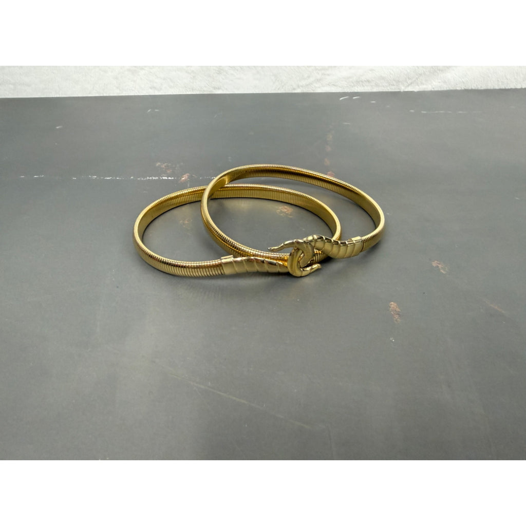Gold-Tone hook Design Wrap Belt With Textured Clasp Closure